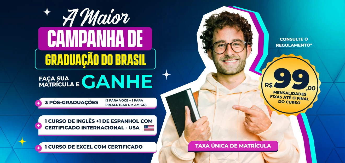 Graduação EAD Início imediato + 4 Cursos de Pós Grátis + 5 Cursos Livres Grátis + Matrícula Grátis